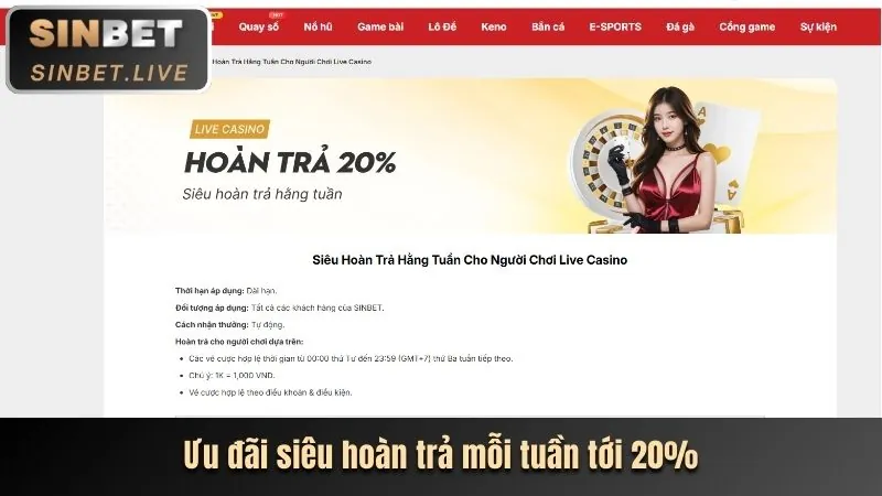Ưu đãi hoàn trả cược thể thao hàng tuần